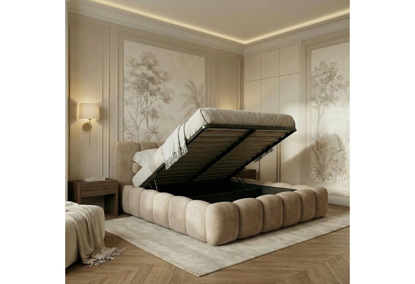 yourhouse24 Polsterbett DALLAS Slim Hellbeige Samt mit Bettkasten - Bild 4