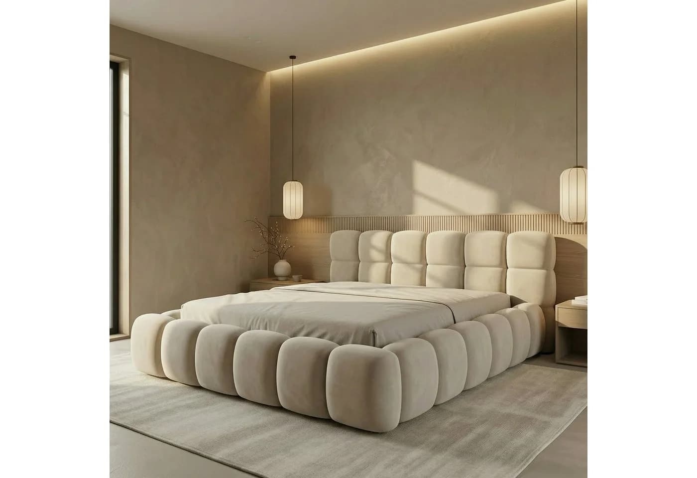 yourhouse24 Polsterbett BOSTON Slim Samt Beige mit Bettkasten - Bild 3