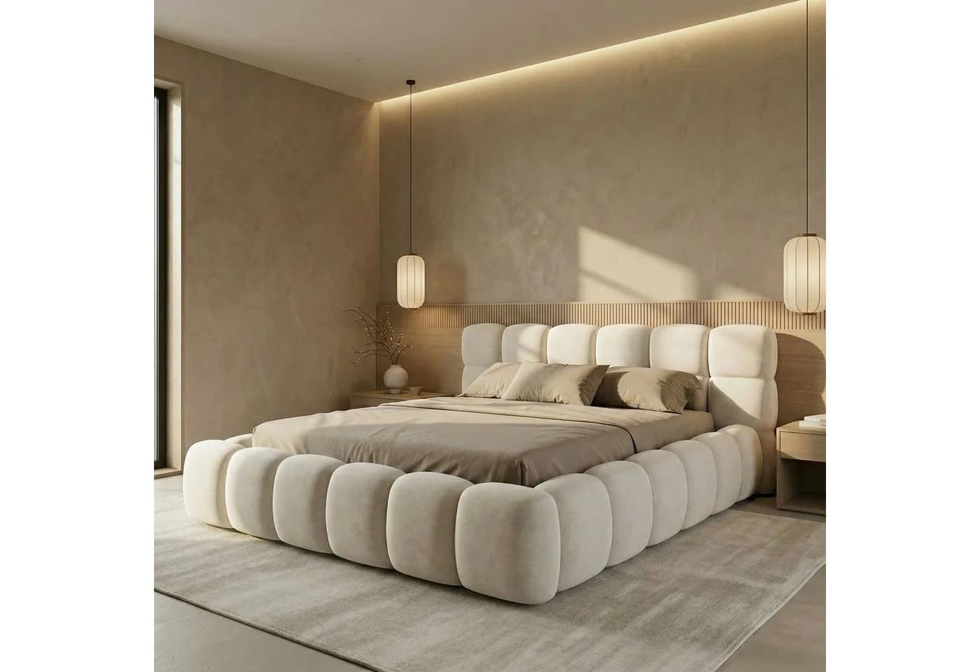 yourhouse24 Polsterbett BOSTON Slim Samt Beige Bettkasten