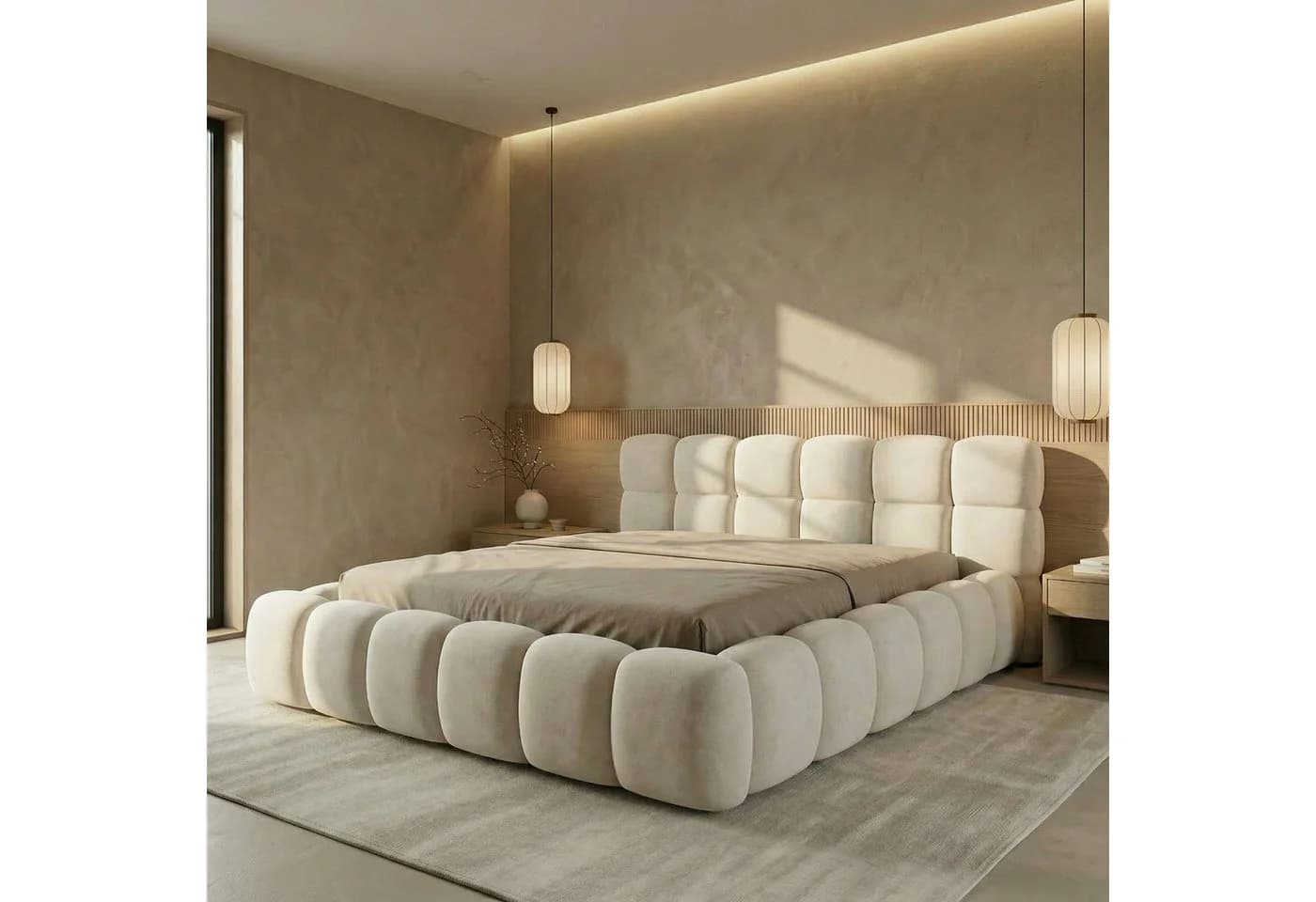 yourhouse24 Polsterbett BOSTON Slim Samt Beige Bettkasten - Bild 3