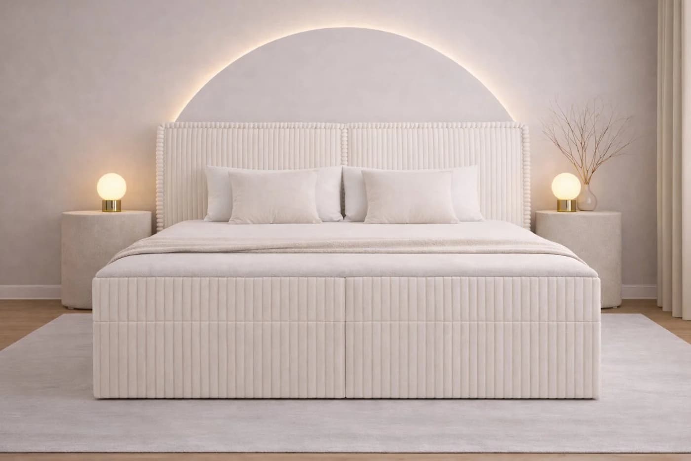 yourhouse24 Boxspringbett COSTA Weiß Cord-Stoff mit Bettkästen & Topper