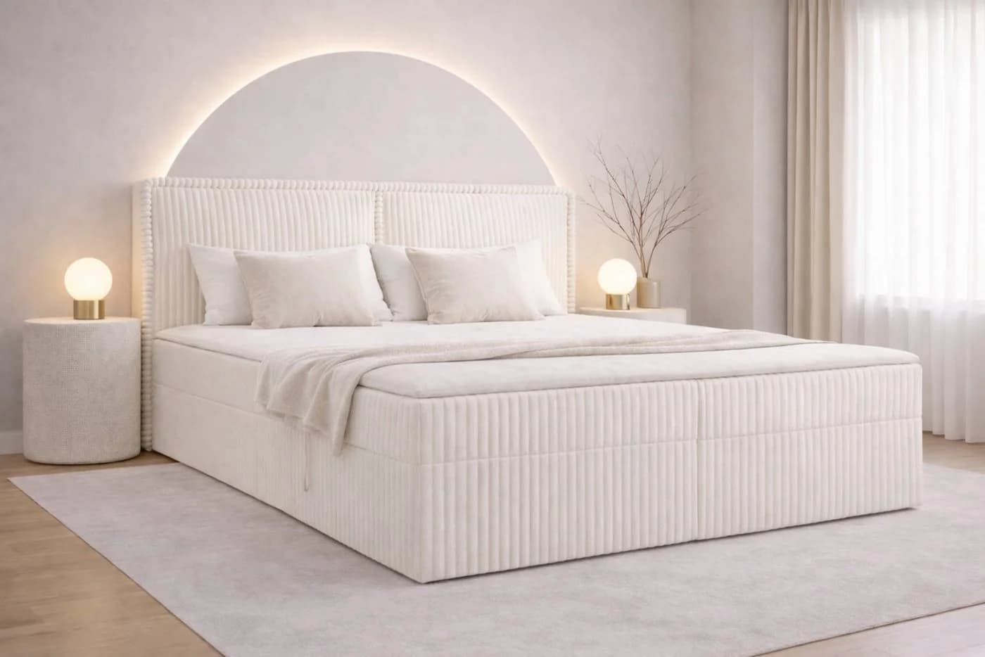 yourhouse24 Boxspringbett COSTA Weiß Cord-Stoff mit Bettkästen & Topper - Bild 2