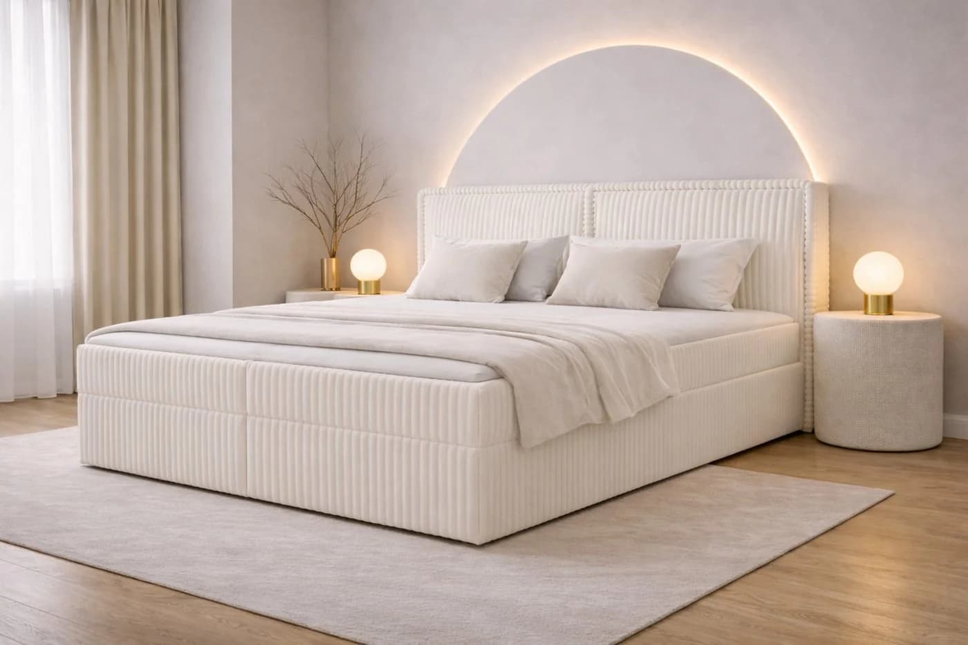 yourhouse24 Boxspringbett COSTA Weiß Cord-Stoff mit Bettkästen & Topper - Bild 3
