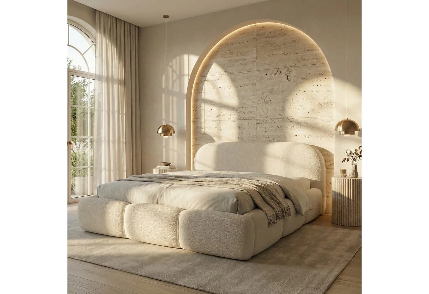 yourhouse24 Polsterbett OHIO SLIM Beige mit Stauraum und Bouclé-Bezug - Bild 3