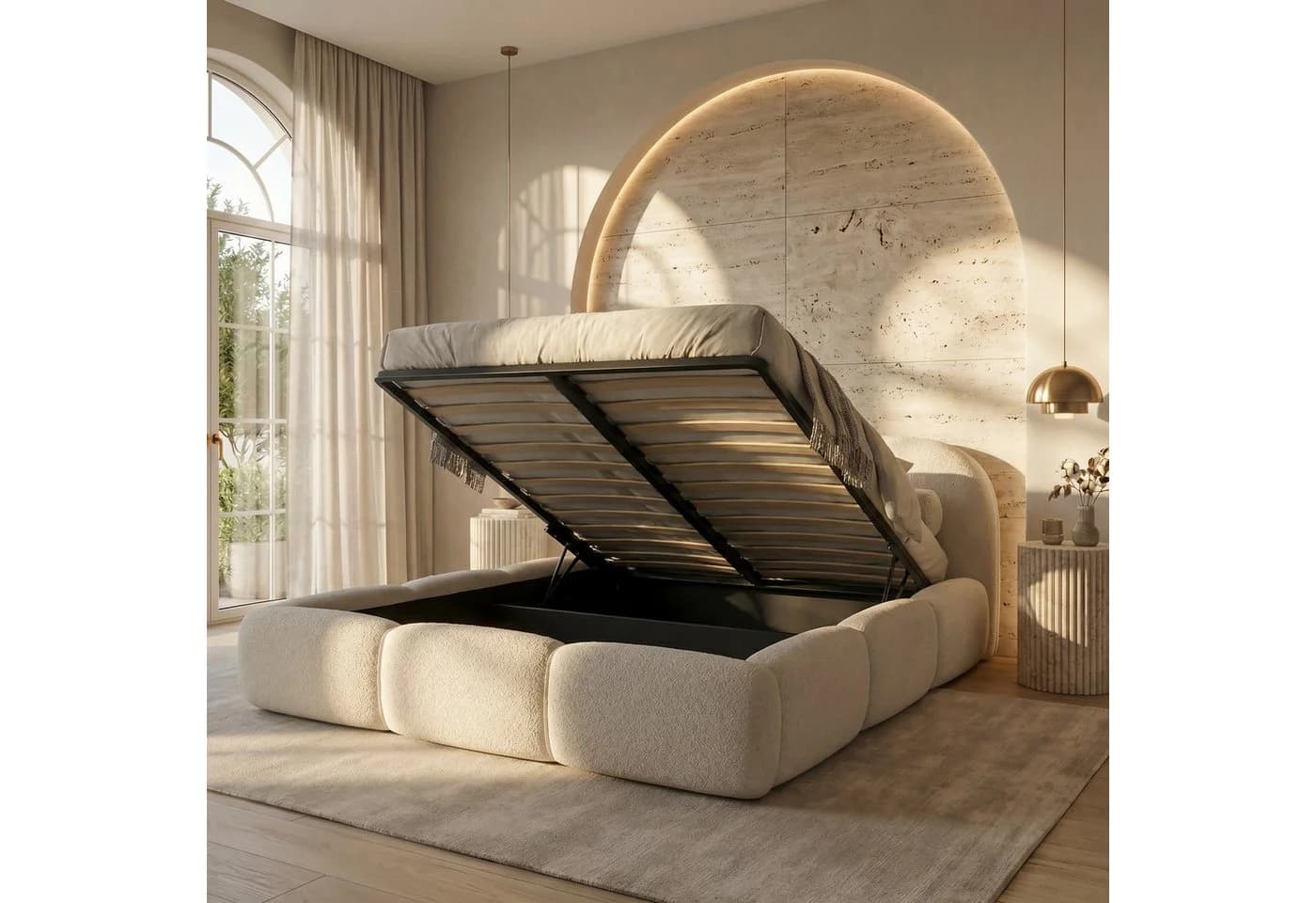 yourhouse24 Polsterbett OHIO SLIM Beige mit Stauraum und Bouclé-Bezug - Bild 4