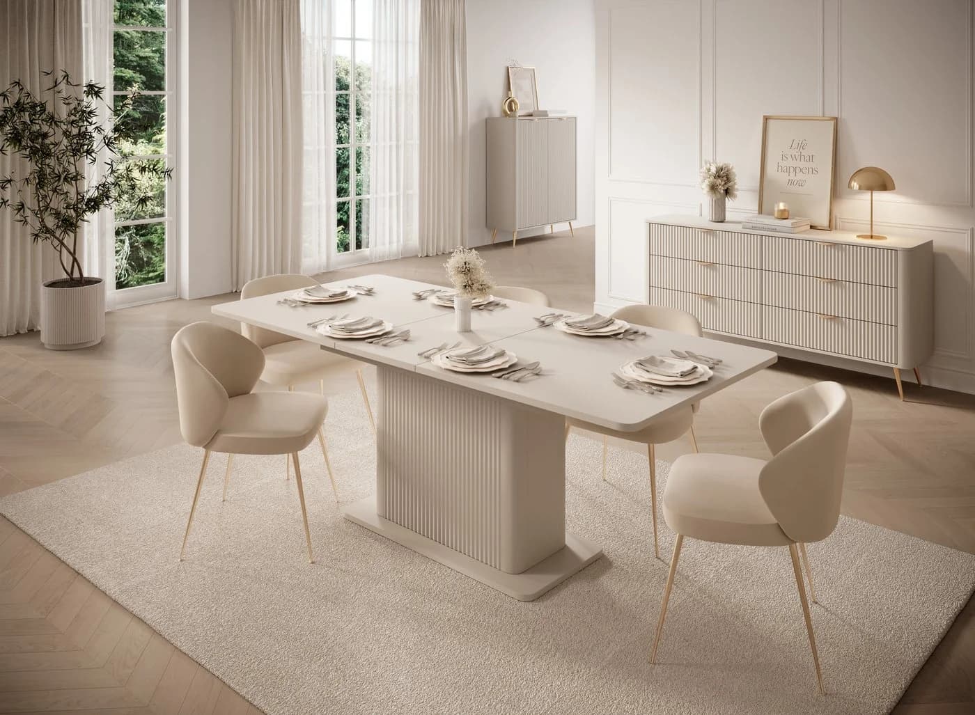 yourhouse24 Esstisch Lante Beige Ausziehbar Geriffelter Säulenfuß - Bild 3