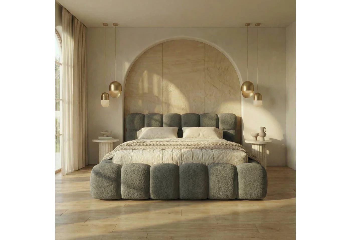 yourhouse24 Polsterbett Boston Slim Boucle Grau mit Bettkasten