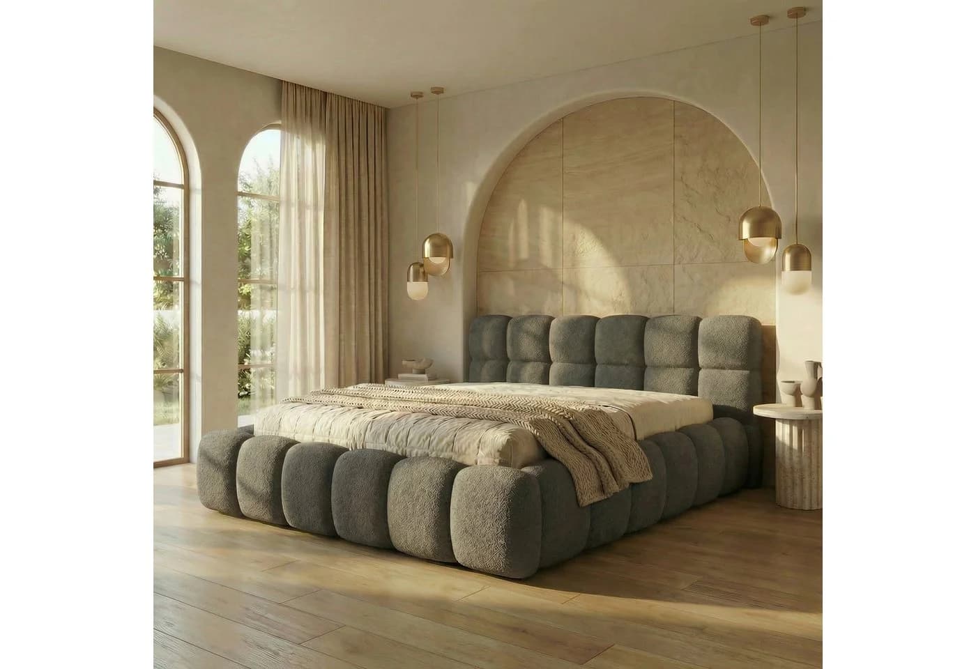 yourhouse24 Polsterbett Boston Slim Bouclé Grau mit Bettkasten - Bild 5