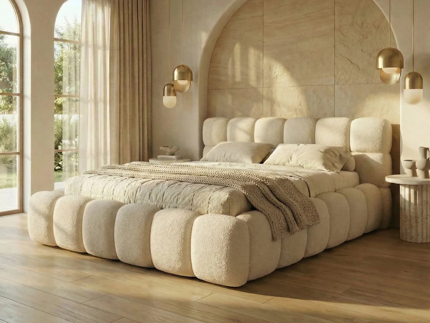 yourhouse24 Polsterbett Boston Slim Bouclé Beige mit Bettkasten - Bild 2