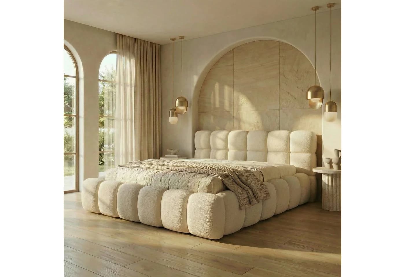 yourhouse24 Polsterbett Boston Slim Bouclé Beige mit Bettkasten - Bild 5