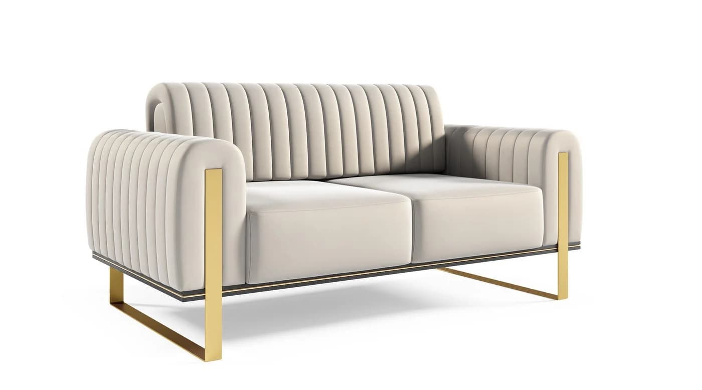 yourhouse24 2-Sitzer Sofa Vamos Beige Samt Metallgestell