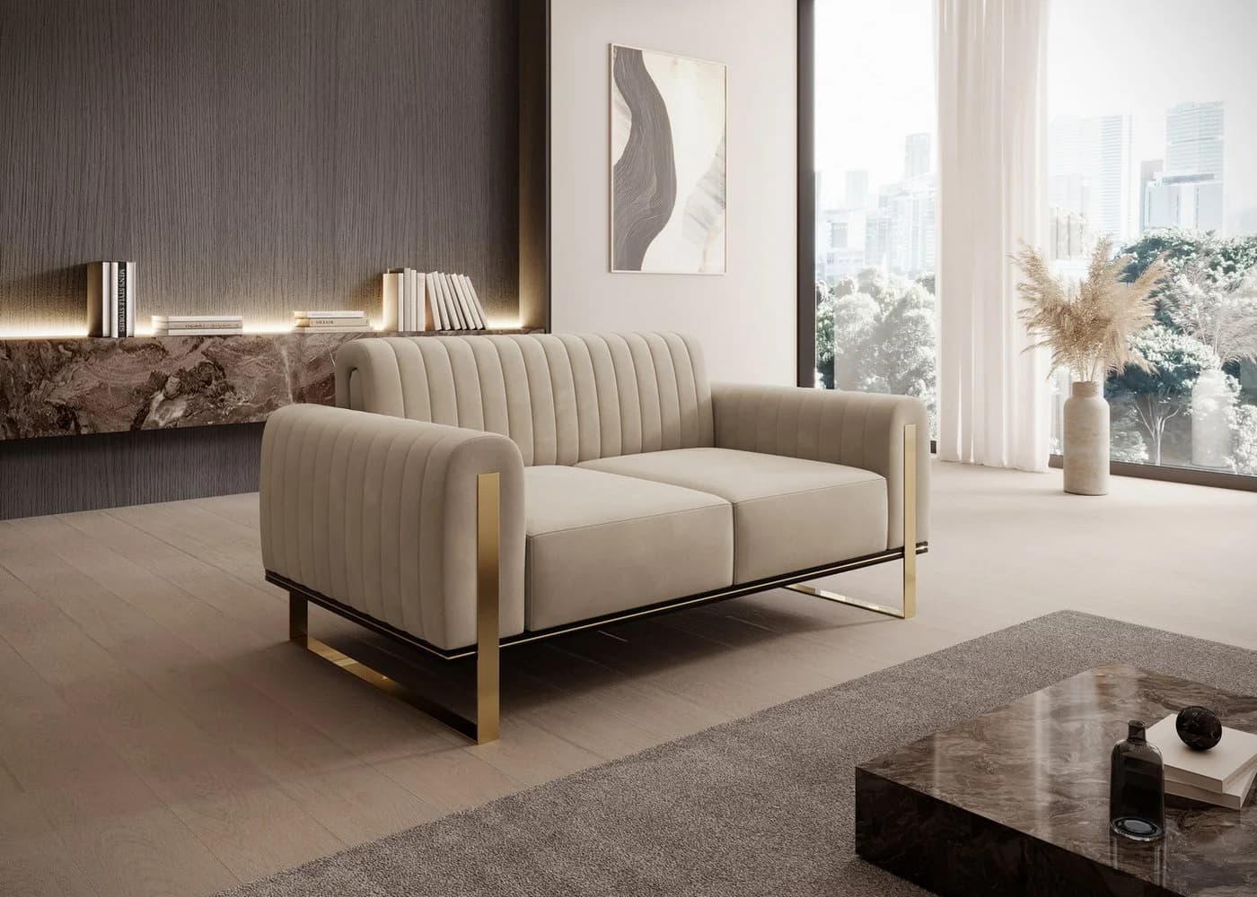yourhouse24 2-Sitzer Sofa Vamos Beige Samt Metallgestell - Bild 2