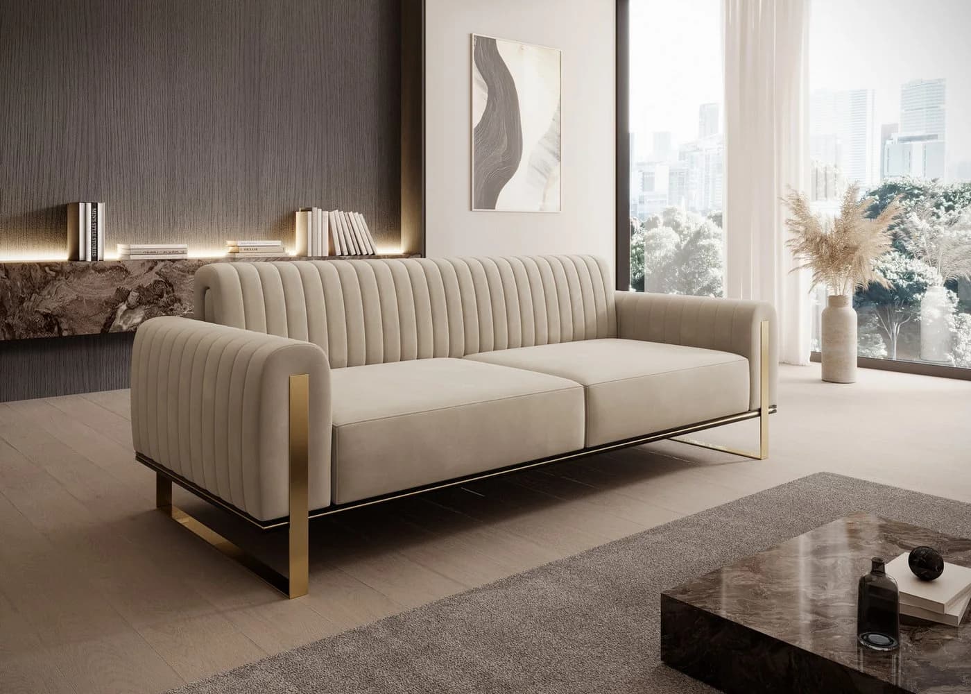 yourhouse24 3-Sitzer Sofa Vamos Samt Metallgestell - Bild 2