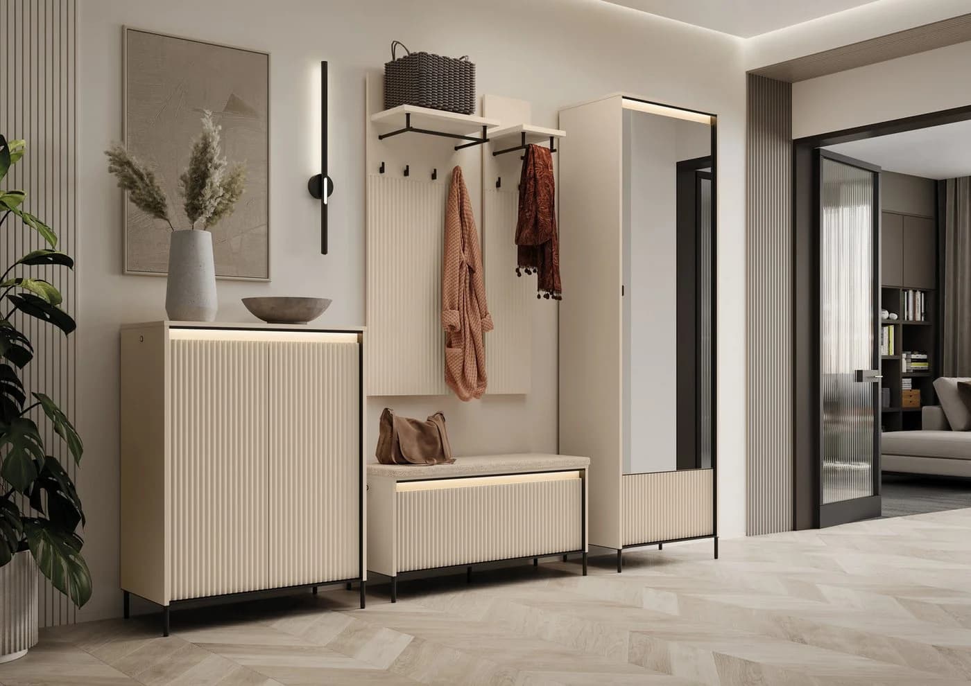 yourhouse24 Wandgarderobe TREND TG-06 mit Ablage Beige Sand/Schwarz - Bild 3