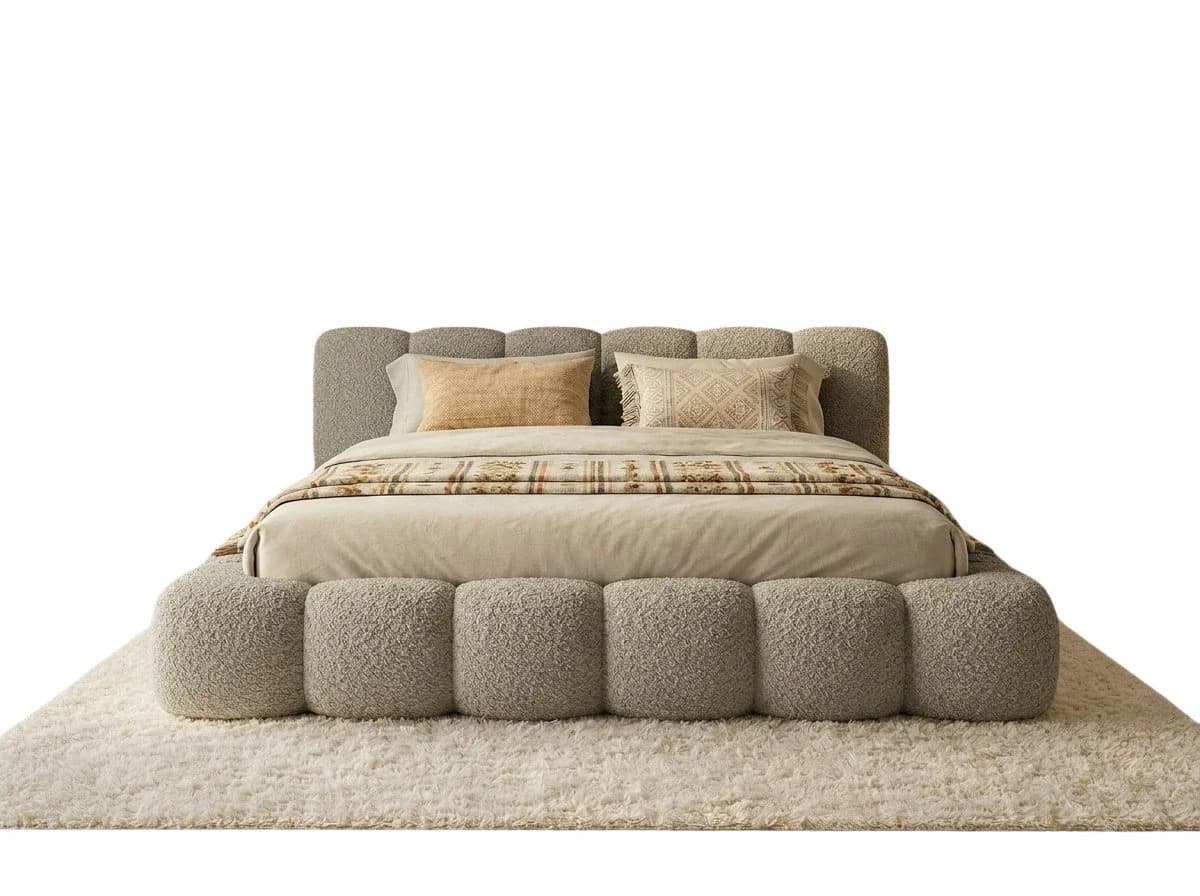 yourhouse24 Polsterbett DALLAS mit Bettkasten & Bouclé-Bezug Beige