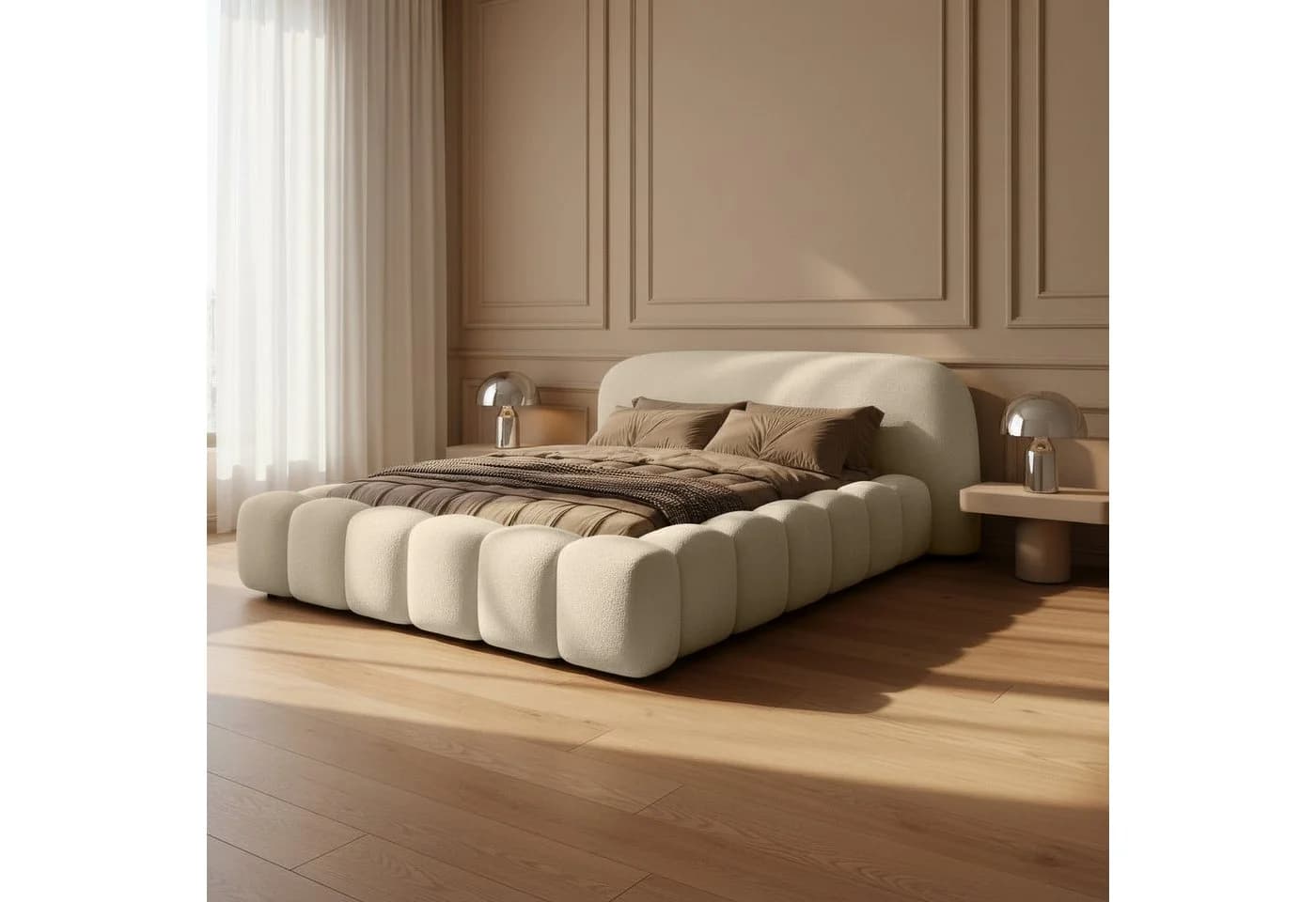 yourhouse24 Polsterbett Orlando Bouclé mit Bettkasten Beige