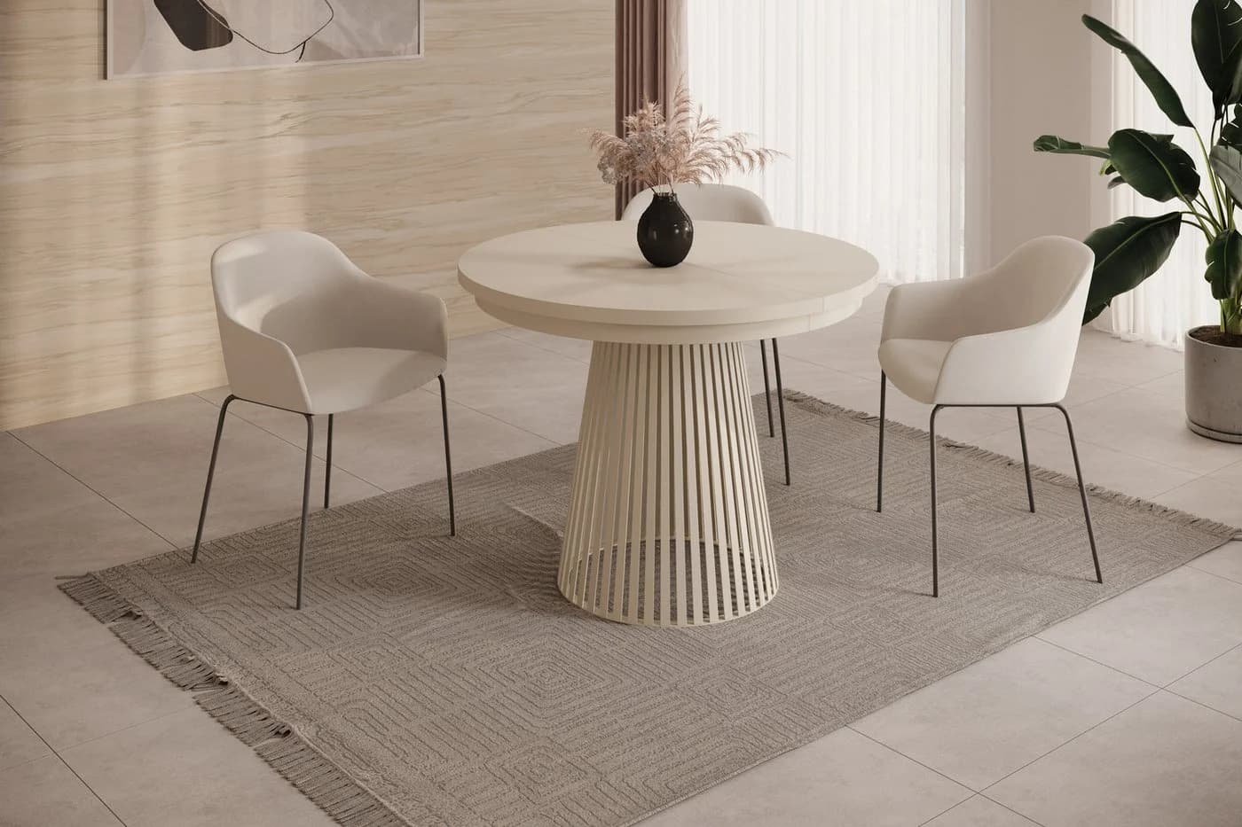 yourhouse24 Esstisch Garda ausziehbar Lamellen-Optik Weiß