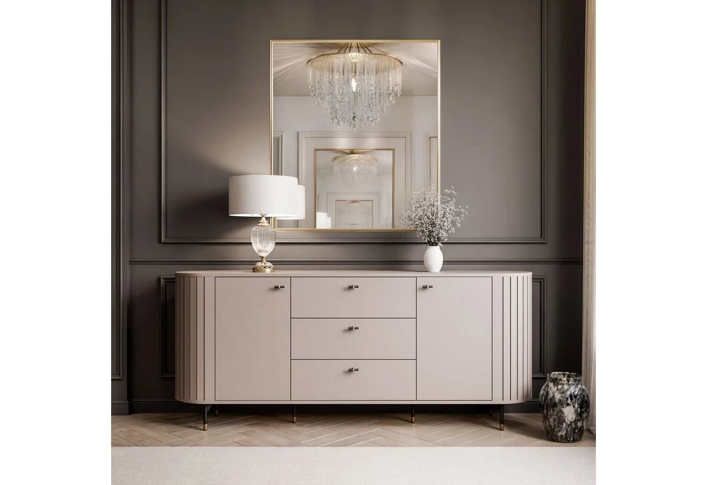 yourhouse24 Sideboard LINNEA 190cm 2D3S Runde Ecken Lamellen