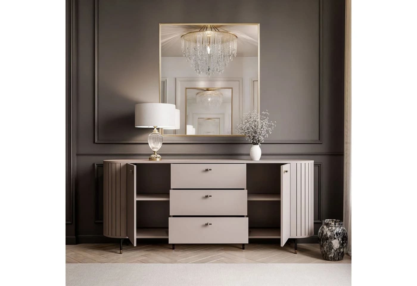yourhouse24 Sideboard LINNEA 190cm 2D3S Runde Ecken Lamellen - Bild 3