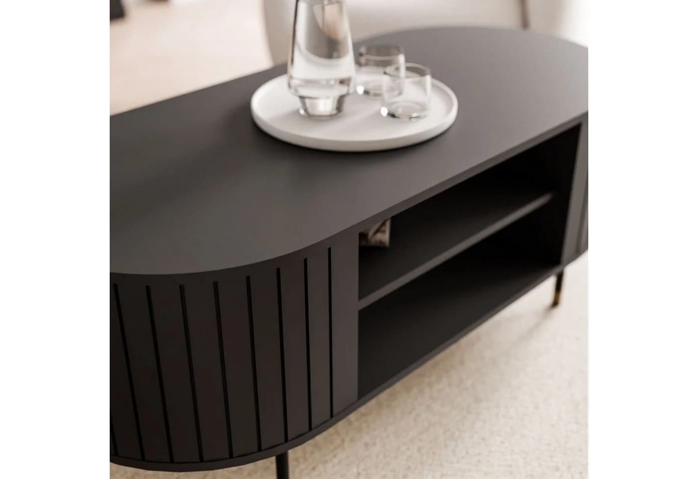 yourhouse24 Couchtisch LINNEA Oval 104cm mit Ablage Lamellen - Bild 3
