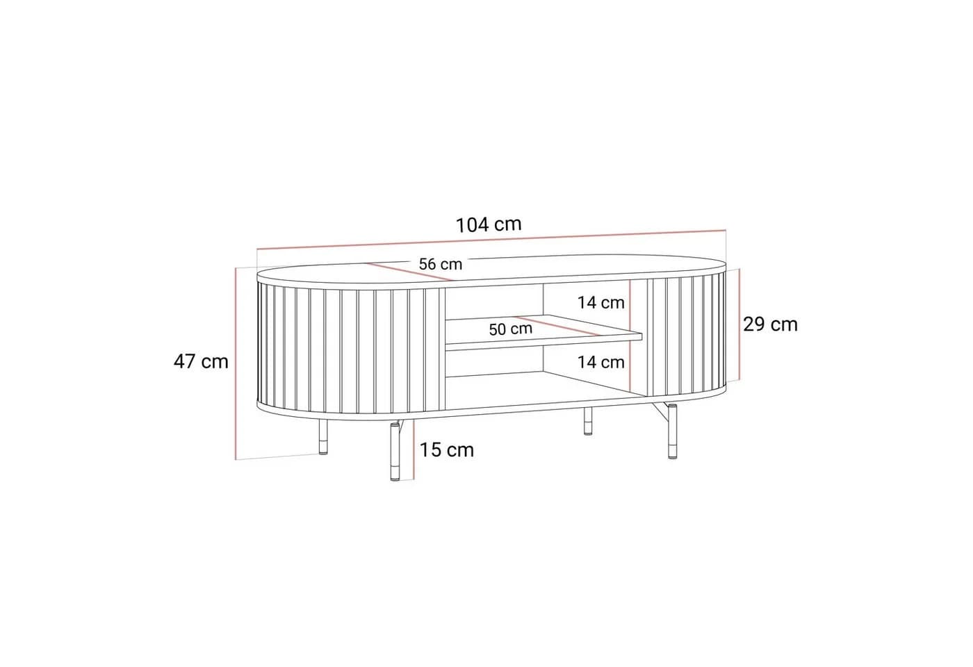 yourhouse24 Couchtisch LINNEA Oval 104cm mit Ablage Lamellen - Bild 5