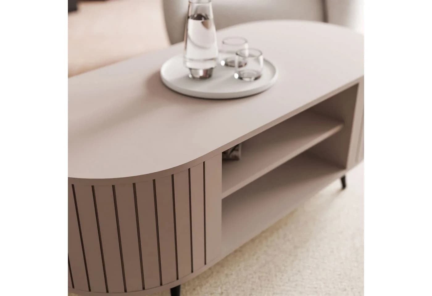 yourhouse24 Couchtisch LINNEA Oval 104cm mit Ablage Lamellen - Bild 3