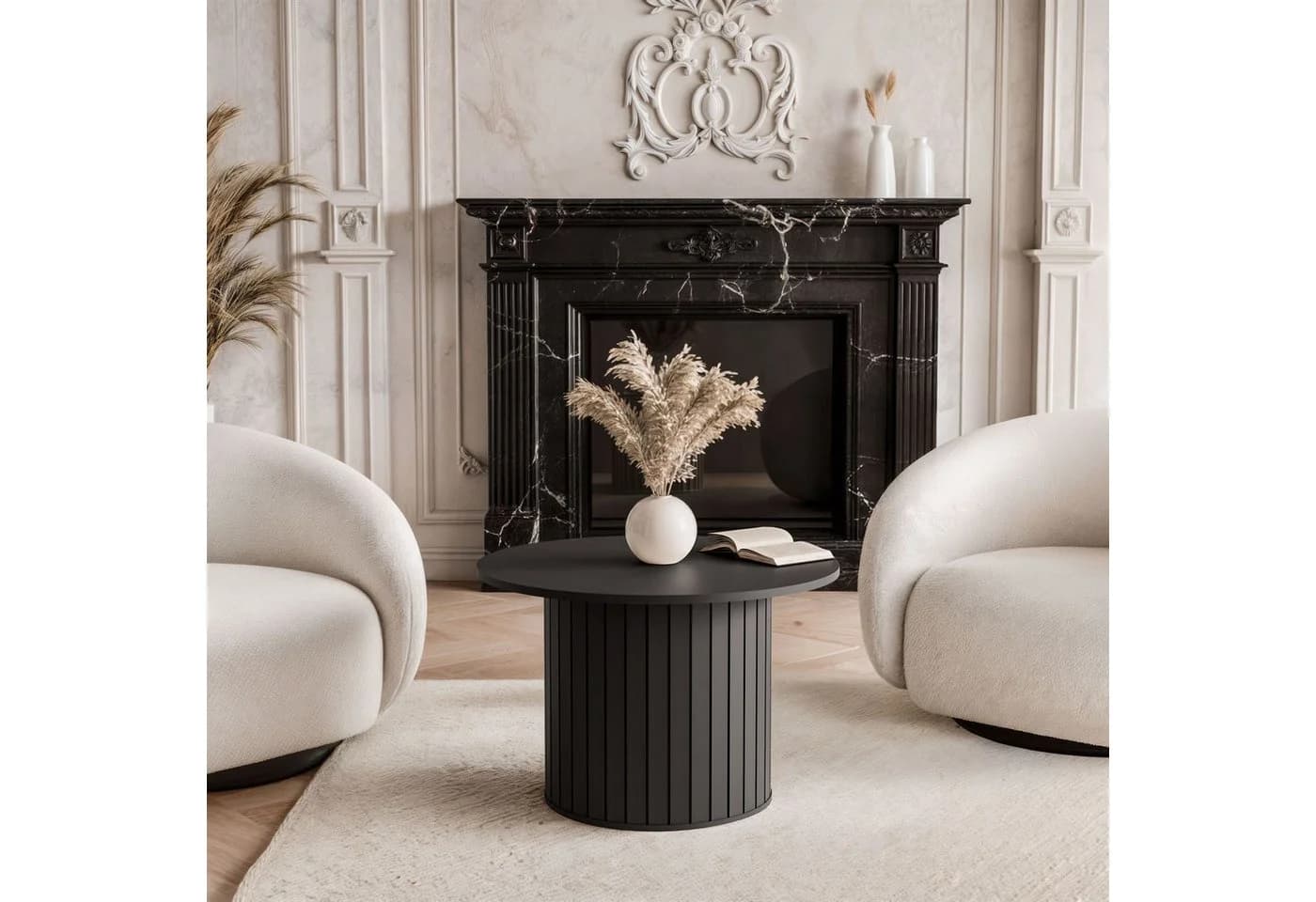 yourhouse24 Couchtisch LINNEA Rund Ø70cm Säule Lamellen