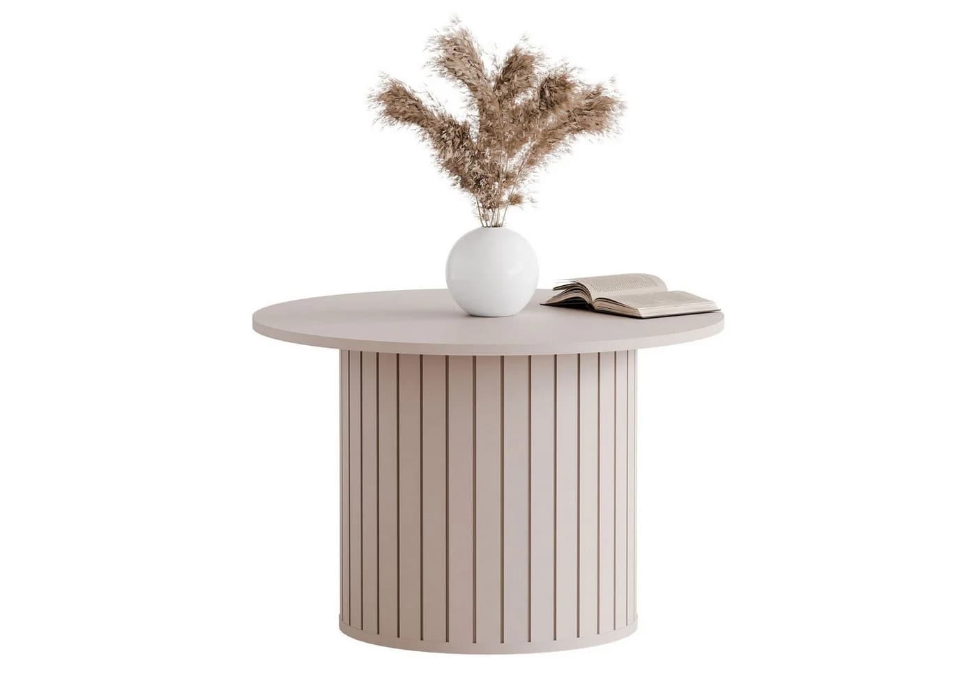 yourhouse24 Couchtisch LINNEA Rund Ø70cm Säule Lamellen Kaschmir/Schwarz - Bild 2