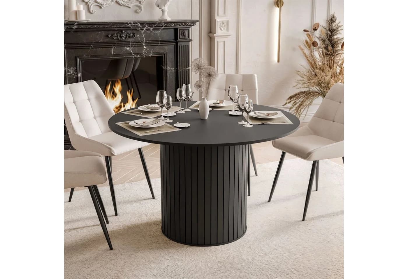 yourhouse24 Esstisch Rund Ø 120 cm LINNEA – Säulentisch in Lamellen-Optik