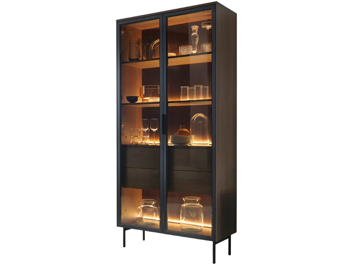 yourhouse24 Glasvitrine LUMI mit LED-Beleuchtung Eiche Dunin oder Kaschmir Riffelglas - Bild 2