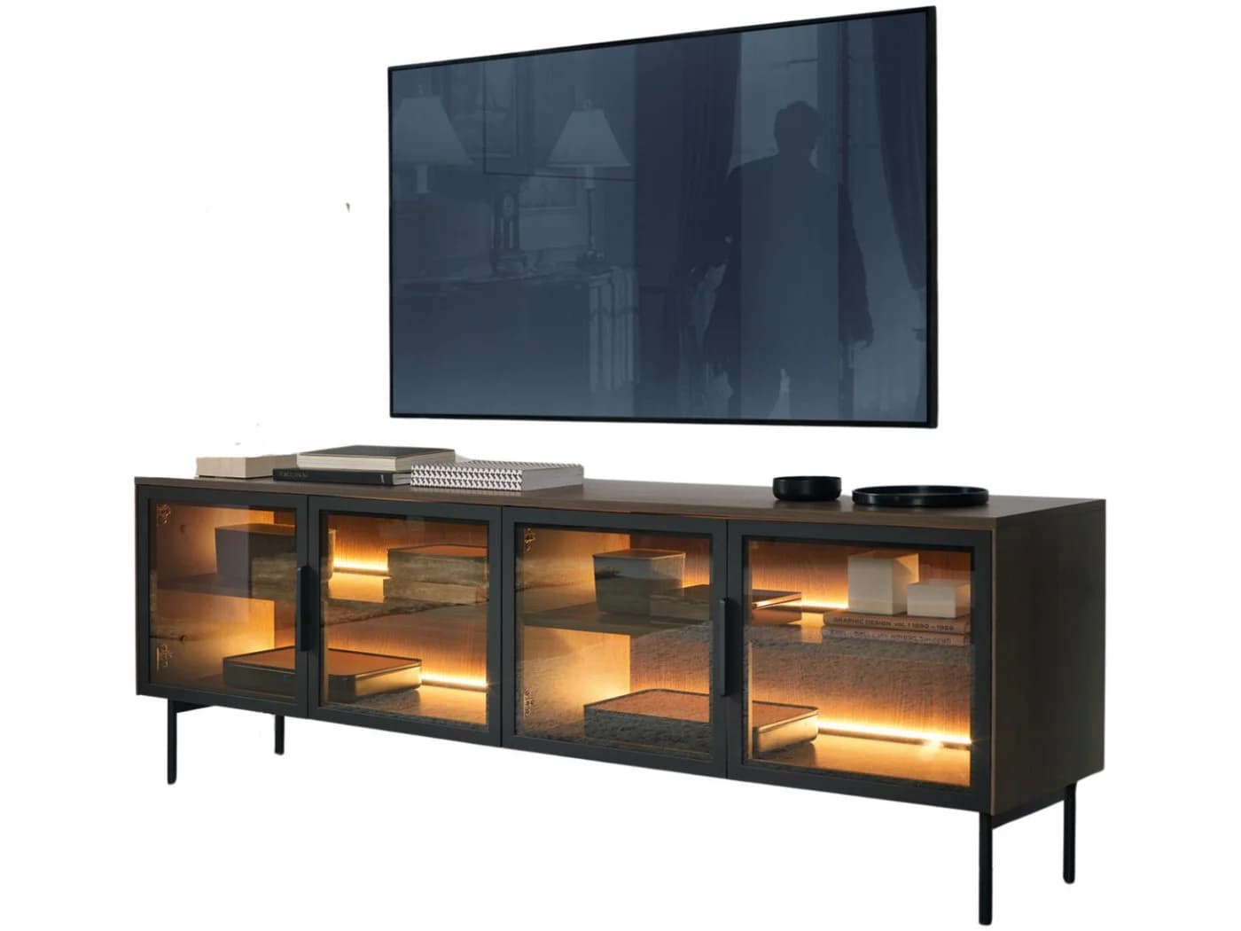 yourhouse24 Lowboard LUMI 4D mit LED & Glastüren Eiche Schwarz - Bild 2