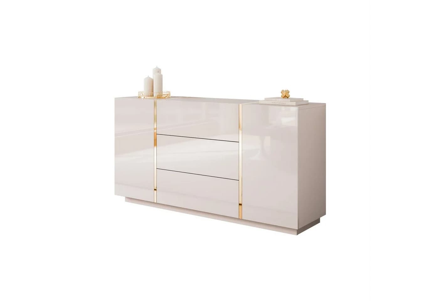 yourhouse24 Kommode ONYX Kaschmir mit goldenen Beinen und Hochglanzfronten - Bild 3