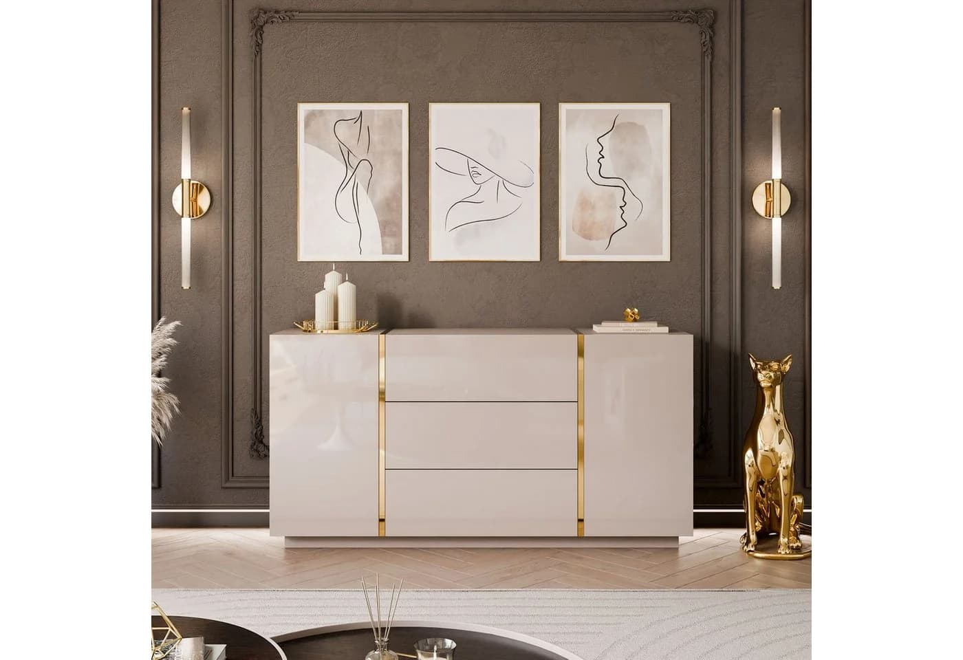 yourhouse24 Kommode ONYX Kaschmir mit goldenen Beinen und Hochglanzfronten - Bild 4