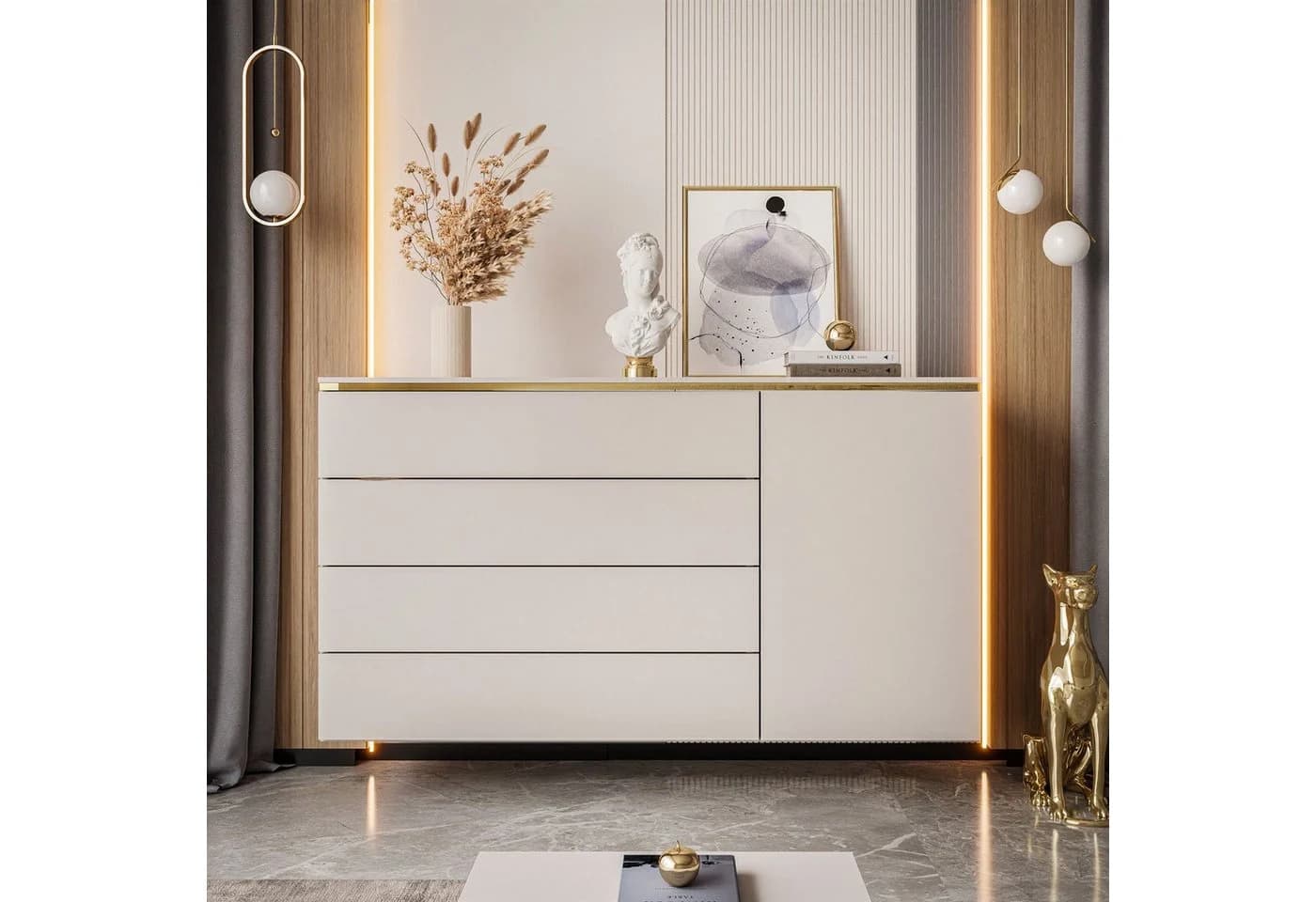 yourhouse24 Kommode AURORA 4S1D Kaschmir/Gold mit Schubladen & Tür - Bild 3