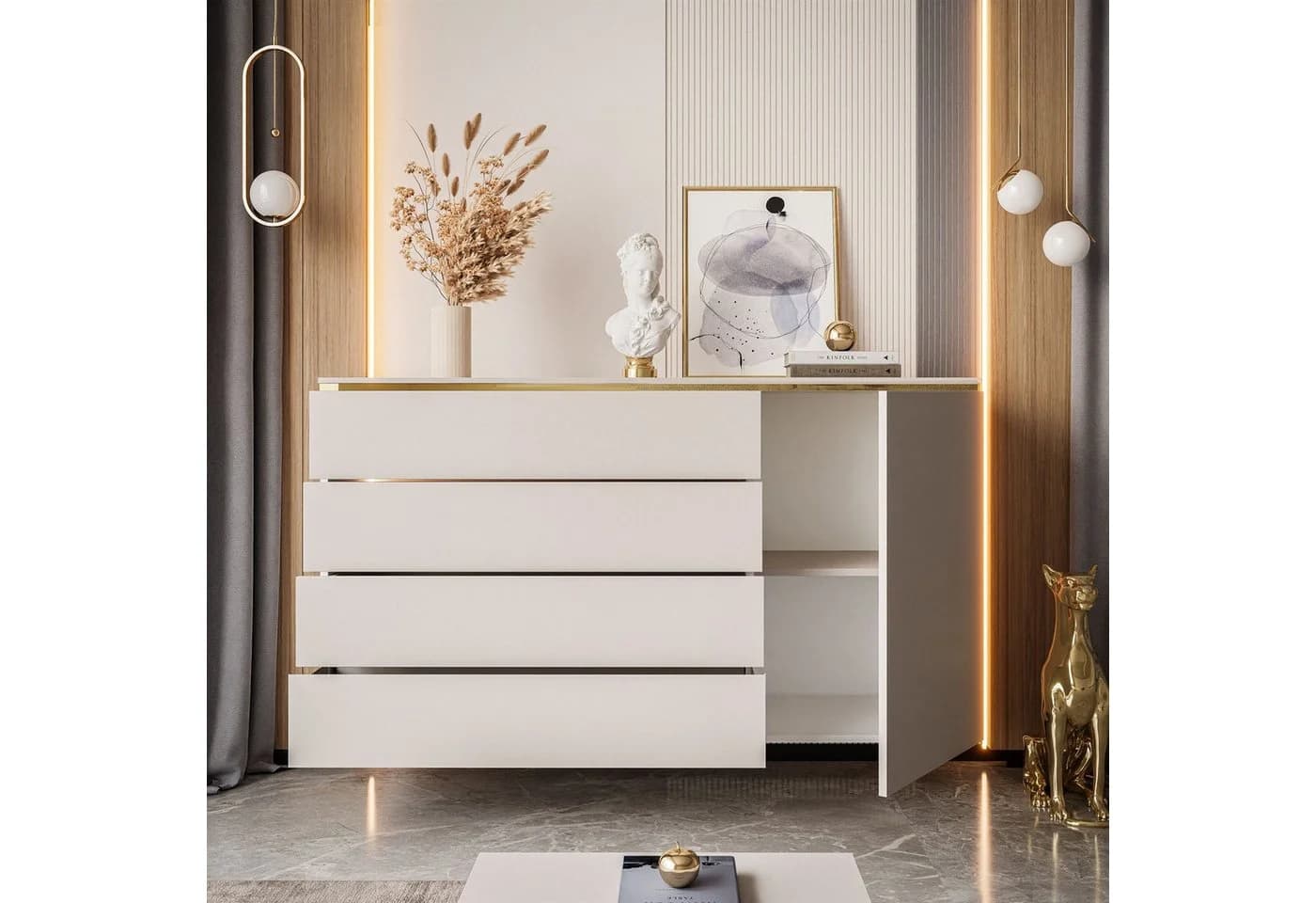 yourhouse24 Kommode AURORA 4S1D Kaschmir/Gold mit Schubladen & Tür - Bild 4