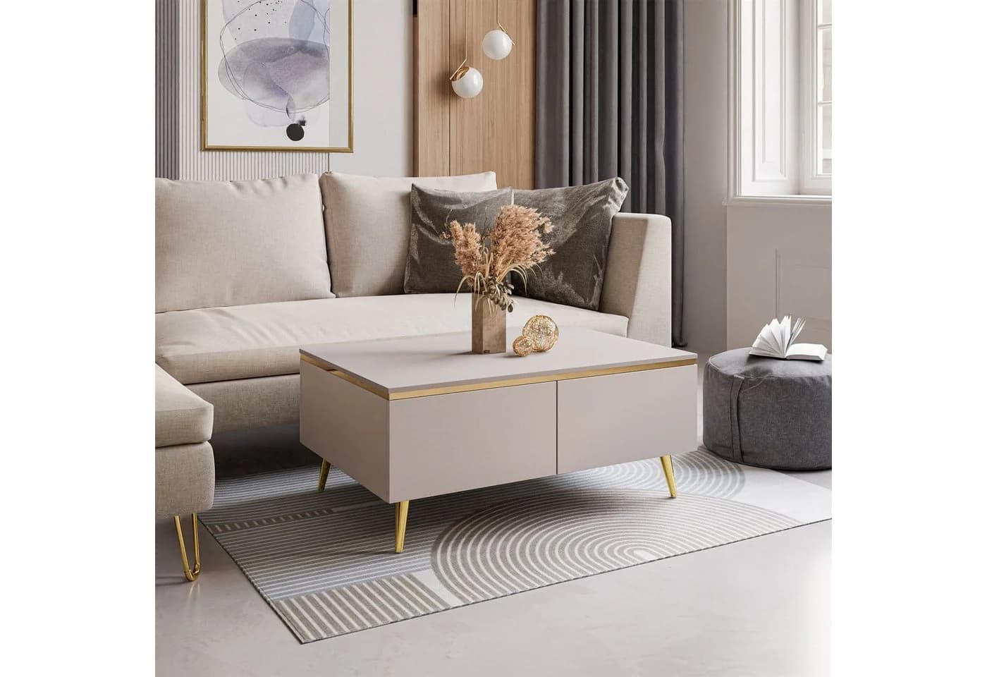 yourhouse24 Couchtisch AURORA Kaschmir mit Stauraum & Gold-Akzenten - Bild 3