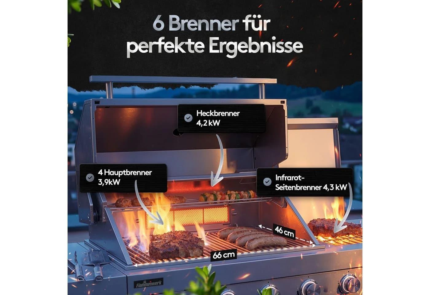 Flammenwerk Outdoor-Küche Gasgrill Edelstahl 6 Brenner 24,1 kW