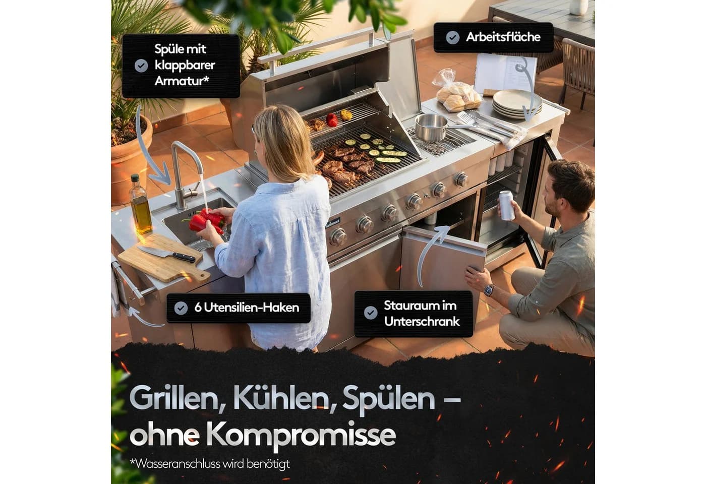 Flammenwerk Outdoor-Küche Gasgrill Edelstahl 6 Brenner 24,1 kW - Bild 4