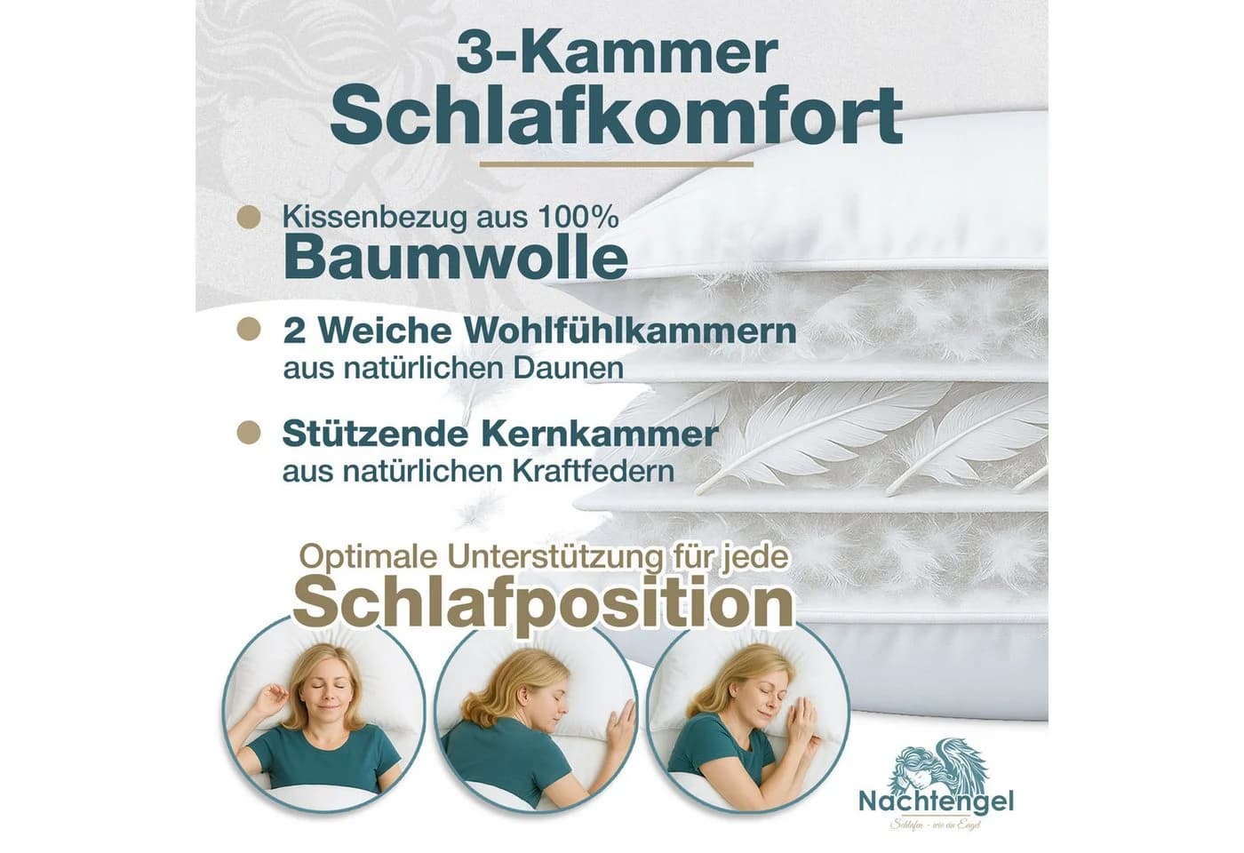Nachtengel Daunenkissen 3-Kammer 40x80 Daunen & Federn - Bild 3