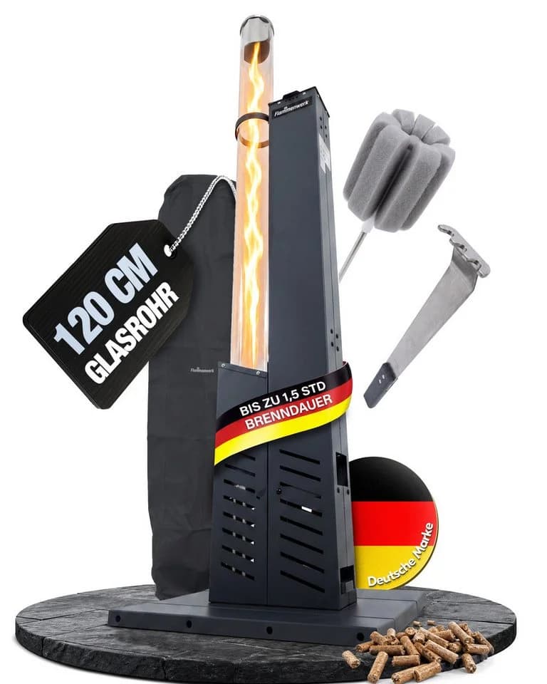 Flammenwerk Pelletfackel FWFR.2800 Grau mit 120 cm Glasrohr - Bild 2