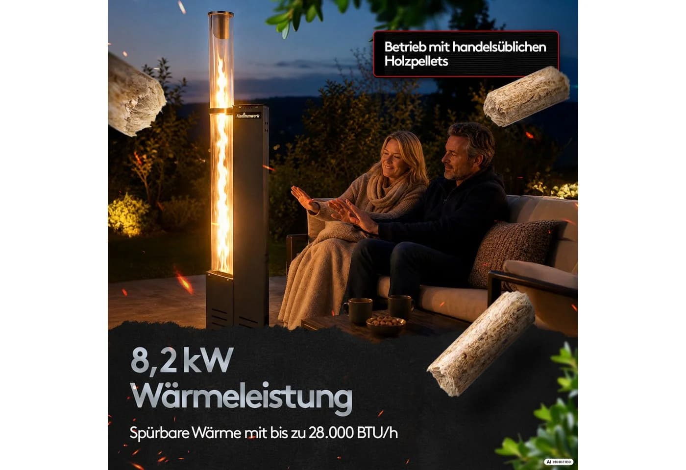 Flammenwerk Pelletfackel FWFR.2800 Grau mit 120 cm Glasrohr - Bild 3