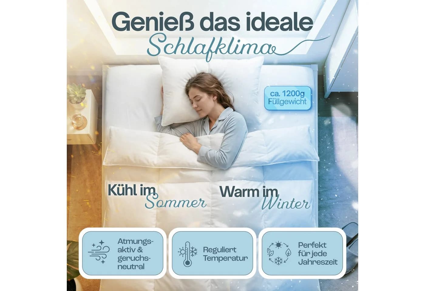 Nachtengel Daunenbettdecke Ganzjahresdecke 100% Baumwolle Weiß