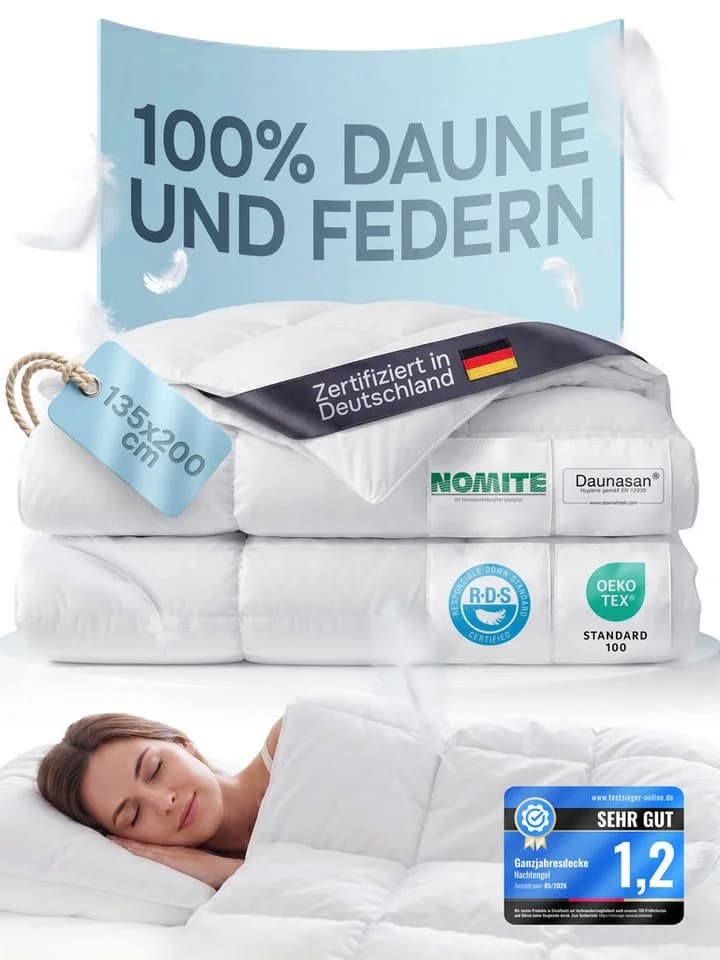 Nachtengel Daunenbettdecke Ganzjahresdecke 100% Baumwolle Weiß - Bild 2