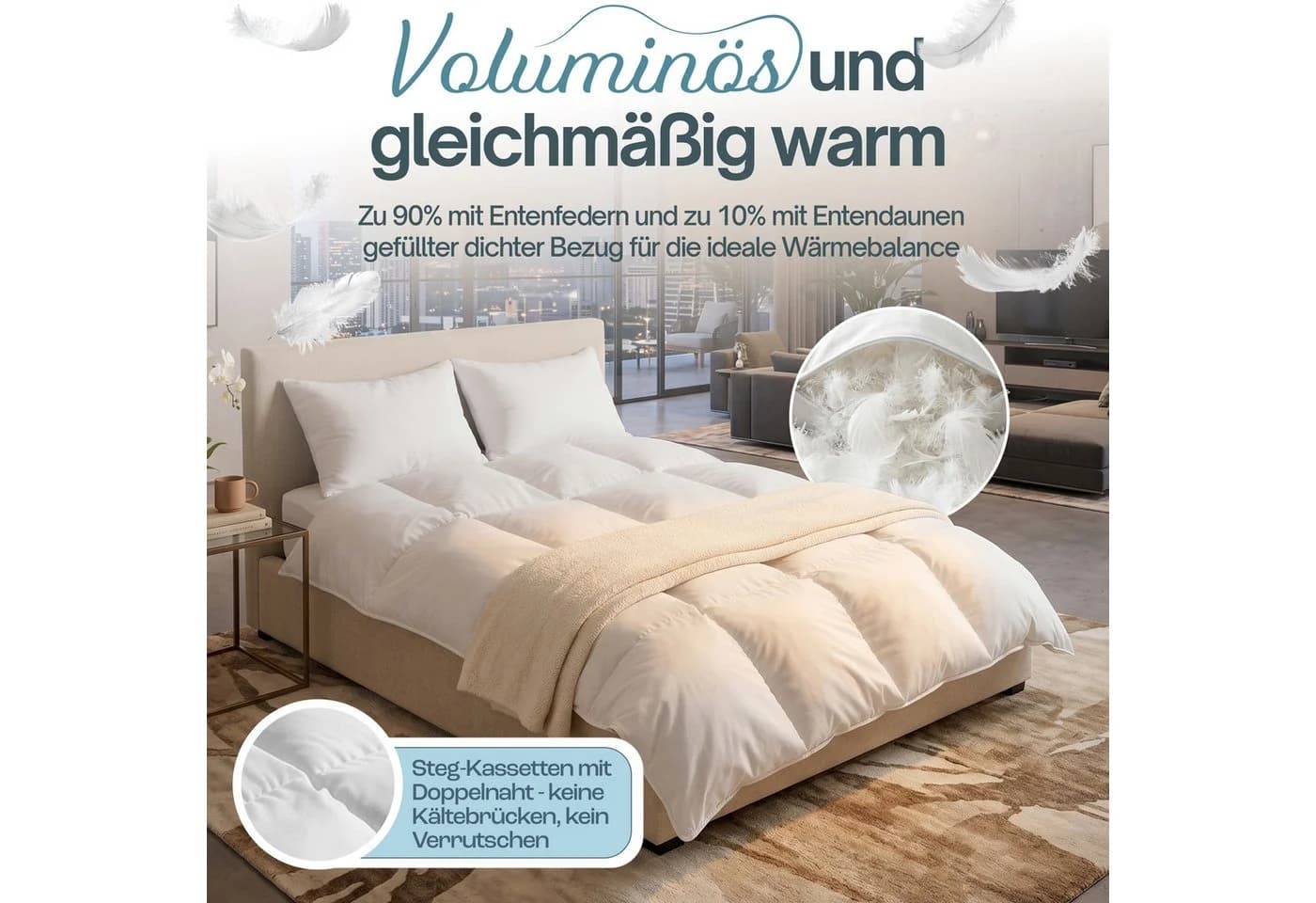 Nachtengel Daunenbettdecke Ganzjahresdecke 100% Baumwolle Weiß - Bild 4