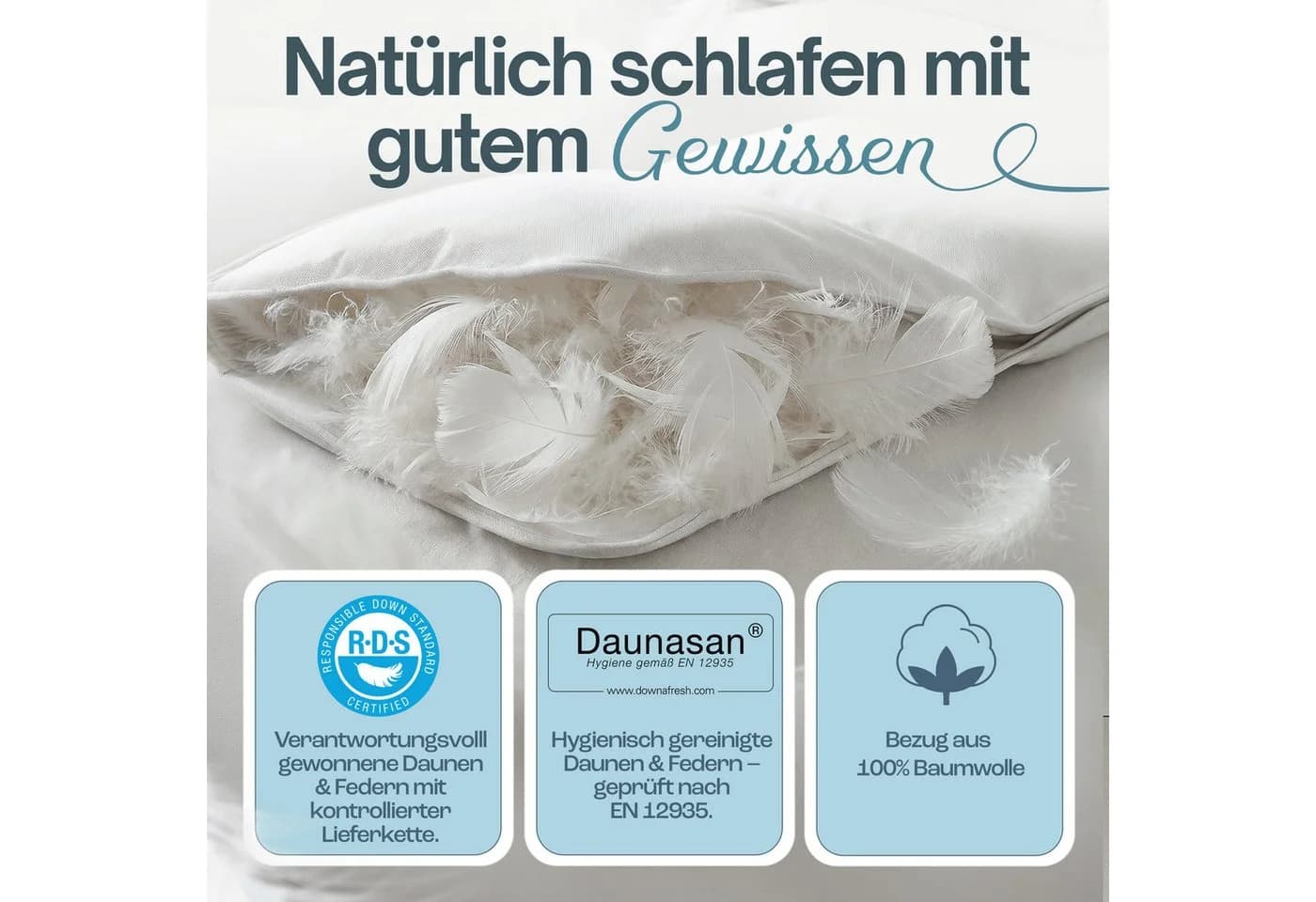 Nachtengel Daunenbettdecke Ganzjahresdecke 100% Baumwolle Weiß - Bild 5