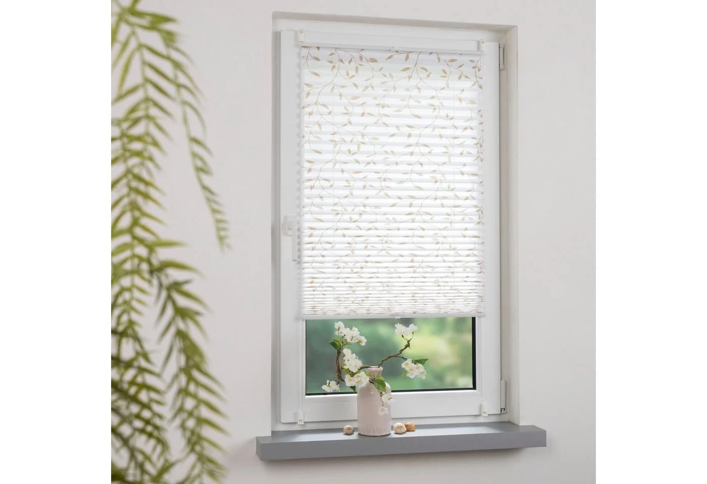 HOMBERA Plissee "Ranke" Beige/Weiß Klemmfix-Montage Lichtschutz