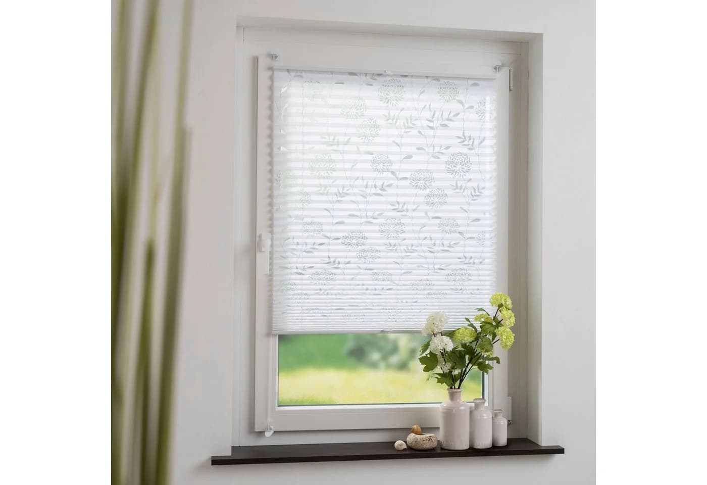 HOMBERA Plissee Blumen-Motiv Klemmfix ohne Bohren halbtransparent - Bild 3