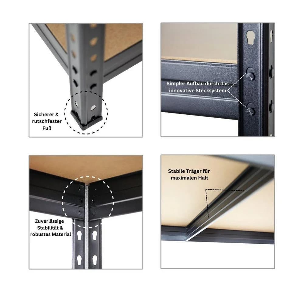PROREGAL® Schwerlastregal RIVET 4-tlg. Schwarz Stecksystem - Bild 4