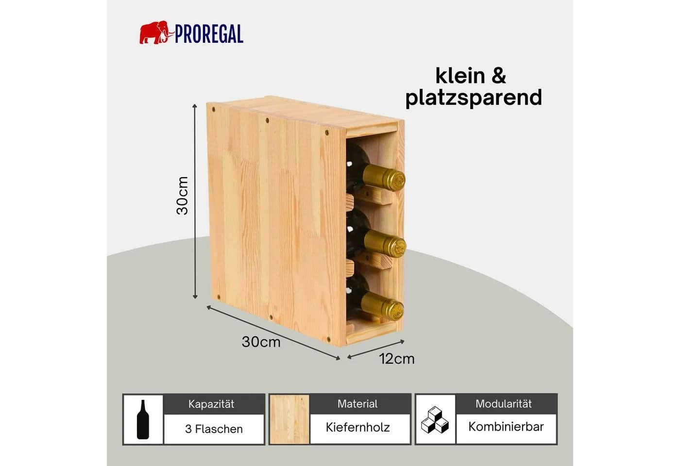 PROREGAL Weinregal VINCELLAR MOD Massivholz Kiefer Braun/Natur Modular