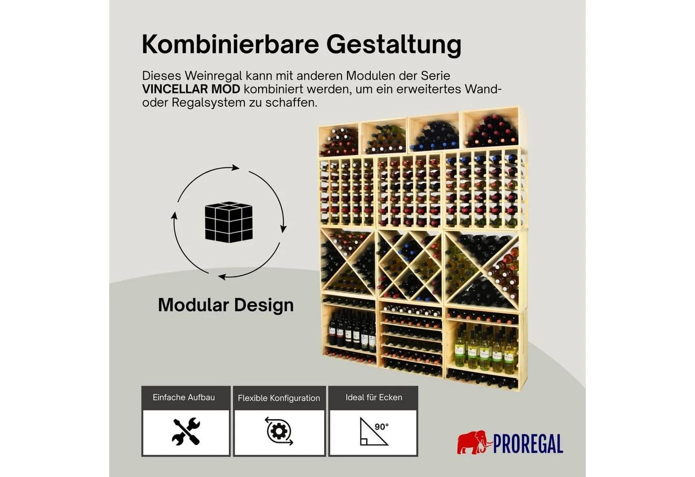 PROREGAL Weinregal VINCELLAR MOD Massivholz Kiefer Braun/Natur Modular - Bild 5